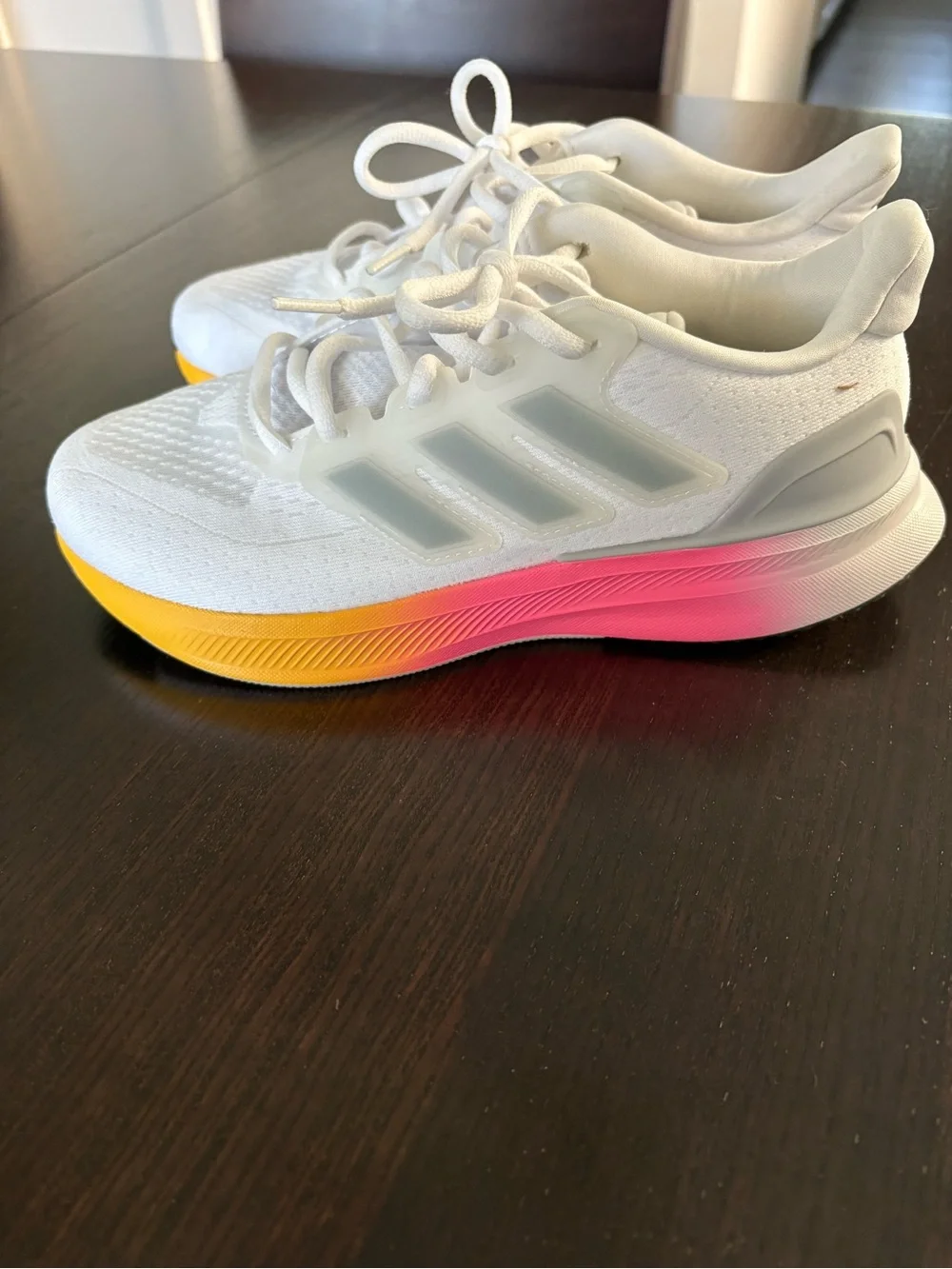 NEW Adidas Women’s Size 5 Running Sneakers White with Rainbow Bottoms Never Worn